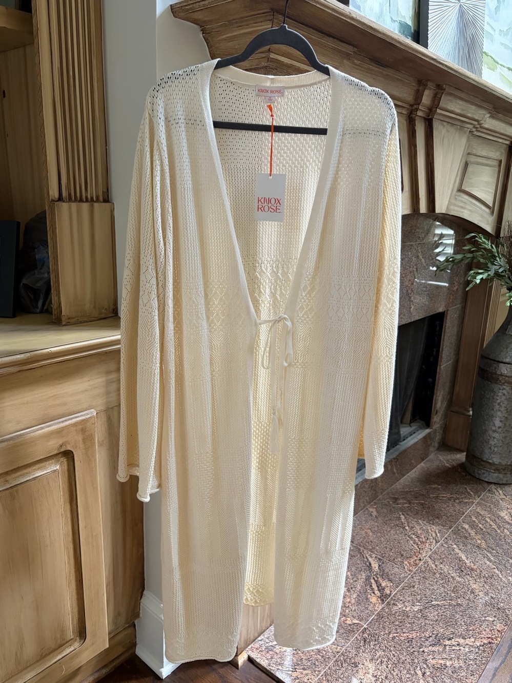 Knox Rose NWT Crochet Open-Front Duster Cardigan in White Sand
Size: XL